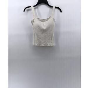 UNBRANDED Women's White Straight-Neck Ribbed Padded Tank Top SZ S